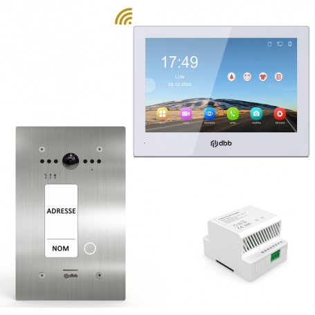 Kit visiophone VIDEA Platine inox encastrable / Moniteur HD blanc