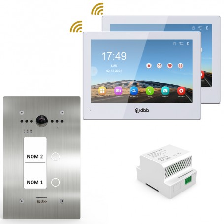 Kit visiophone VIDEA Platine inox encastrable / Moniteur HD blanc / 2 Boutons