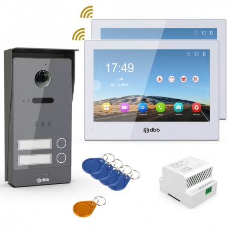 Kit visiophone VIDEA RFIC Platine gris foncé 2 boutons / Moniteur 8HD IPS blanc
