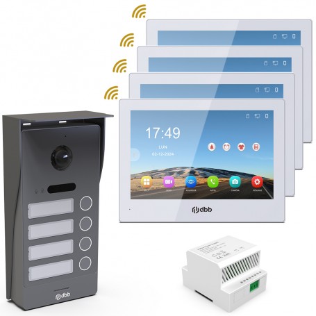 Kit visiophone VIDEA Platine gris foncé 4 boutons / Moniteur 8HD IPS blanc