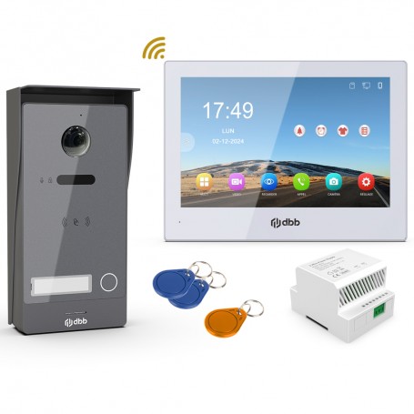 Kit visiophone VIDEA RFIC Platine gris foncé 1 bouton / Moniteur 8 HD IPS blanc