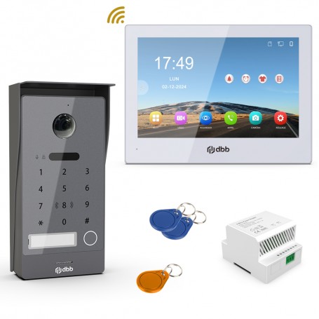Kit visiophone VIDEA RFIC KP Platine gris foncé 1 bouton / Moniteur 8 HD blanc