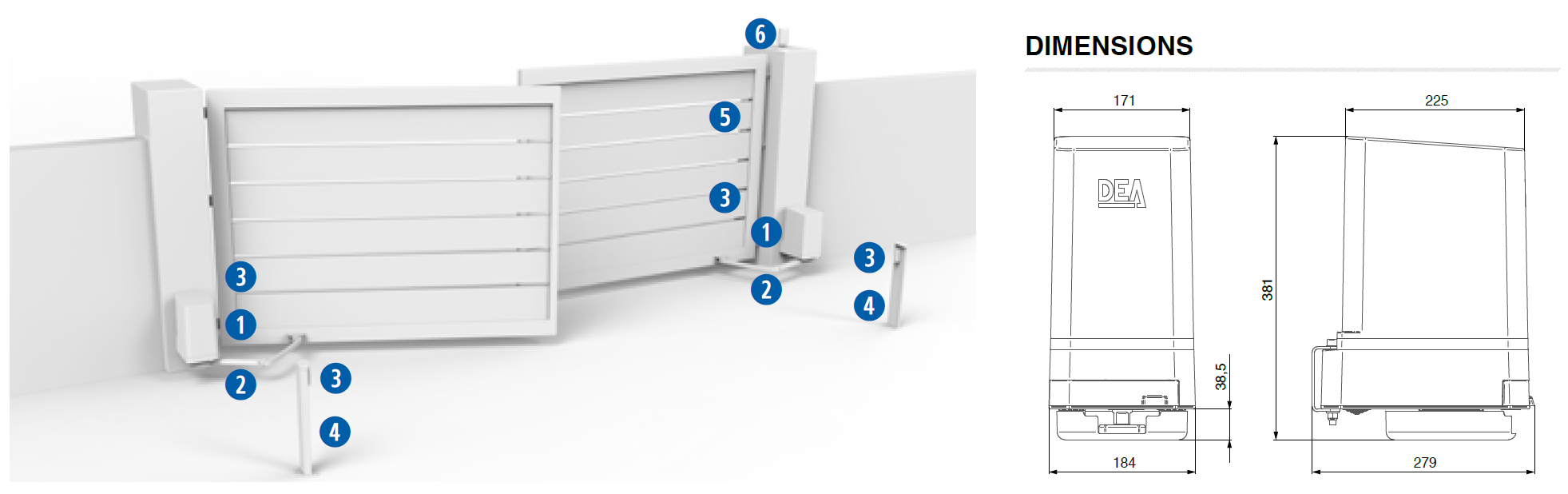 Installation type DEA GEKO/X pour portail battant