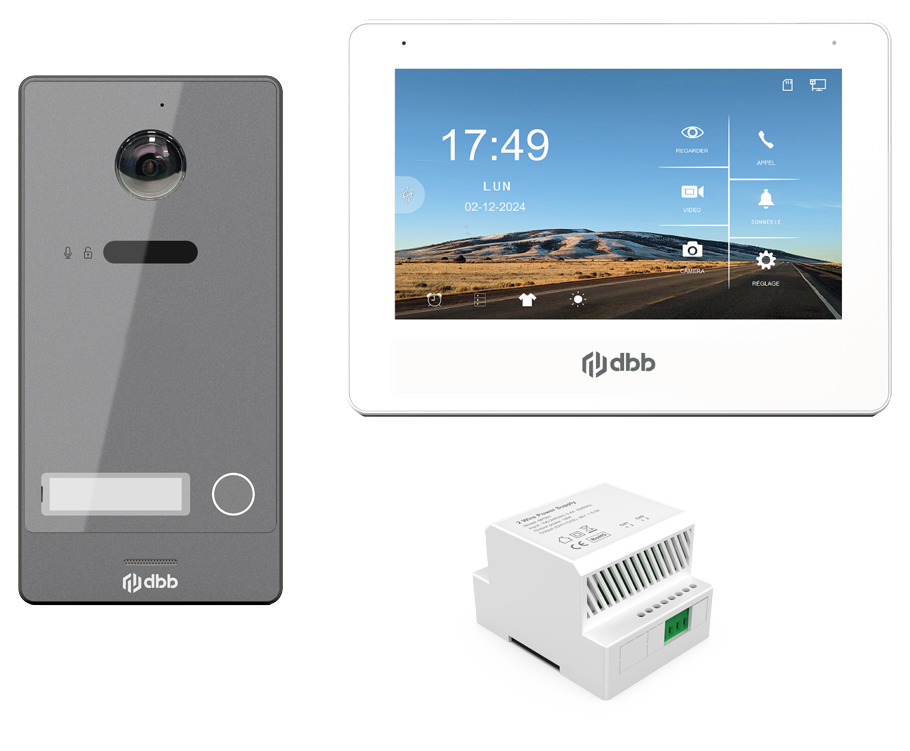 Kit visiophone DBB KVID G complet avec platine VID1PG, moniteur et alimentation