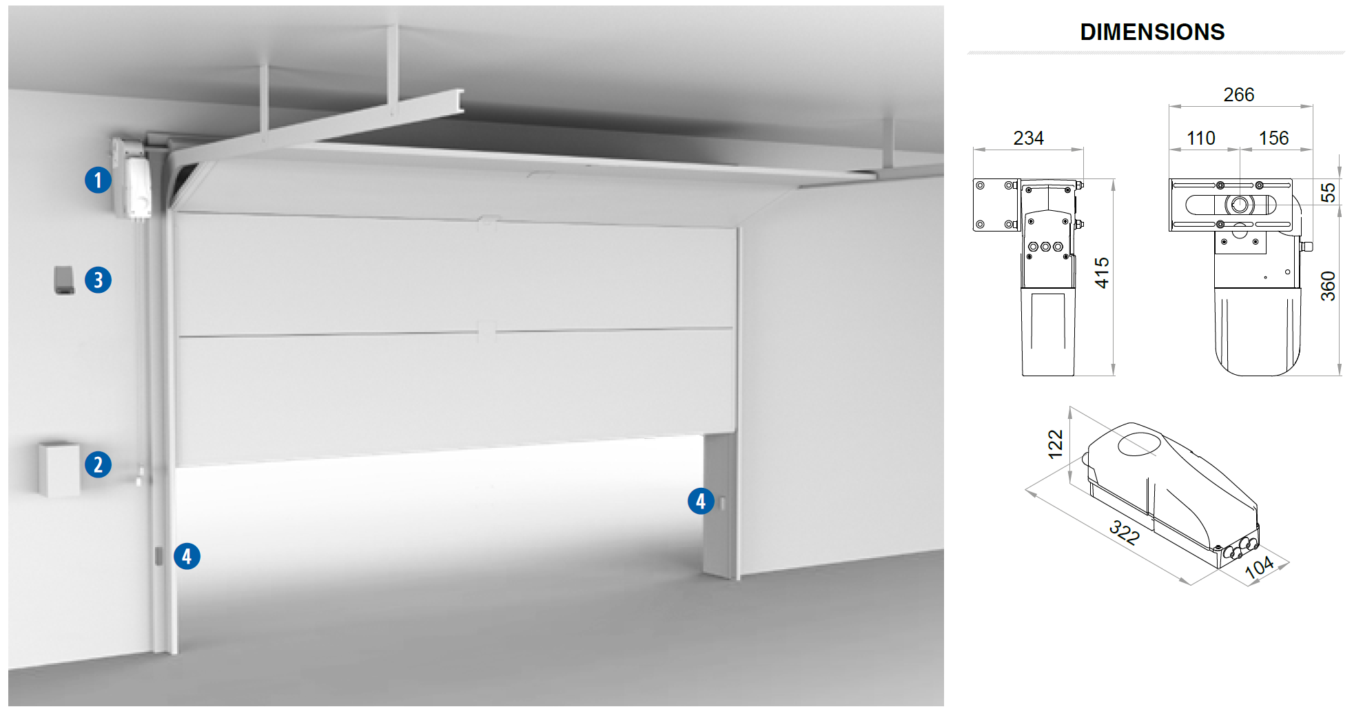 Schéma d’installation et dimensions du moteur DEA LATO