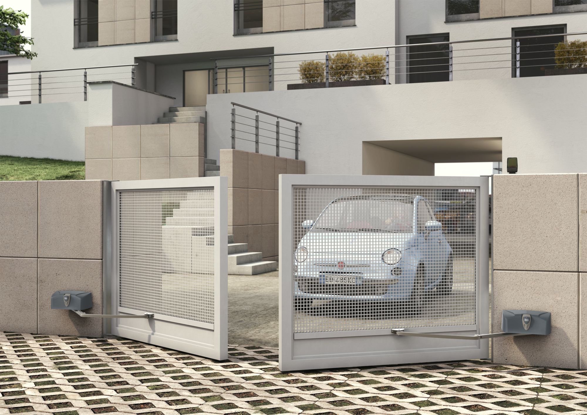 Automatisme à bras DEA LIVI 502 installé sur un portail battant
