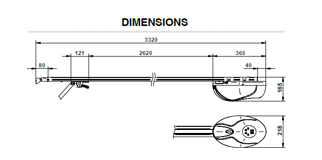 Dimensions du moteur et du rail DEA TEO 700